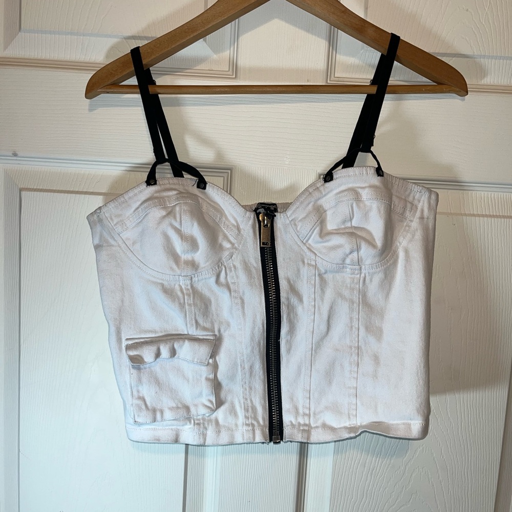 White Zippered Crop Top